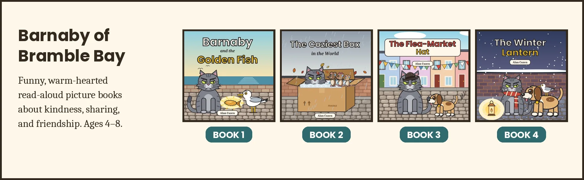 All four Barnaby of Bramble Bay books side by side