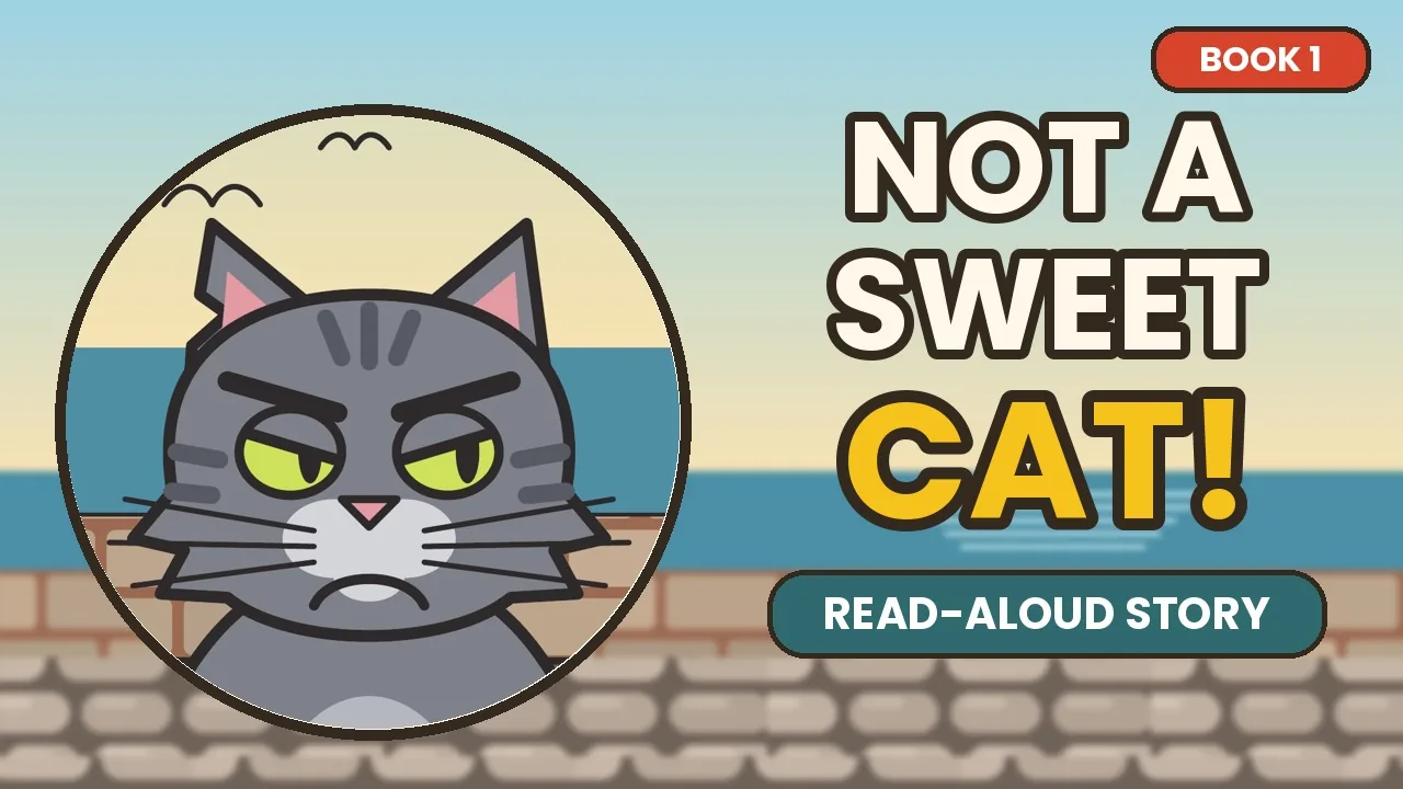 Barnaby the cat, grumpy face: Not a sweet cat! Read-aloud story